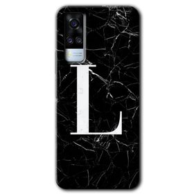 Vivo Y51A Siyah Mermer Desenli F Harfi Baskılı Uyumlu Silikon Kılıf