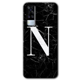 Vivo Y51A Siyah Mermer Desenli F Harfi Baskılı Uyumlu Silikon Kılıf