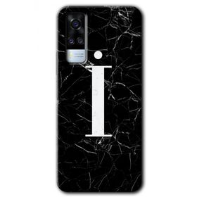 Vivo Y51A Siyah Mermer Desenli İ Harfi Baskılı Uyumlu Silikon Kılıf