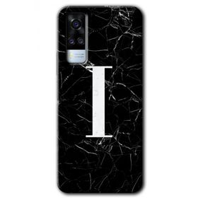 Vivo Y51A Siyah Mermer Desenli İ Harfi Baskılı Uyumlu Silikon Kılıf