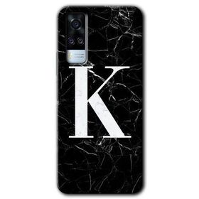 Vivo Y51A Siyah Mermer Desenli K Harfi Baskılı Uyumlu Silikon Kılıf