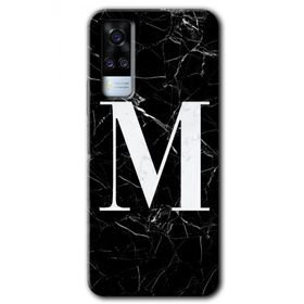 Vivo Y51A Siyah Mermer Desenli M Harfi Baskılı Uyumlu Silikon Kılıf