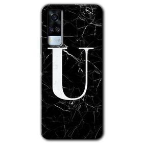 Vivo Y51A Siyah Mermer Desenli Ü Harfi Baskılı Uyumlu Silikon Kılıf