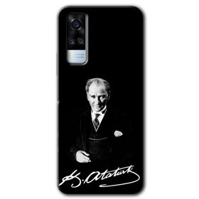 Vivo Y51A Siyah Mermer Desenli Y Harfi Baskılı Uyumlu Silikon Kılıf