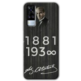 Vivo Y51A Siyah Mermer Desenli Y Harfi Baskılı Uyumlu Silikon Kılıf