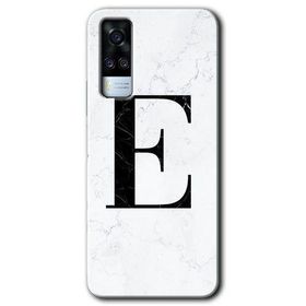 Vivo Y53S Beyaz Mermer Desenli E Harfi Baskılı Uyumlu Silikon Kılıf