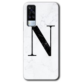 Vivo Y53S Beyaz Mermer Desenli N Harfi Baskılı Uyumlu Silikon Kılıf
