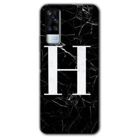Vivo Y53S Siyah Mermer Desenli H Harfi Baskılı Uyumlu Silikon Kılıf