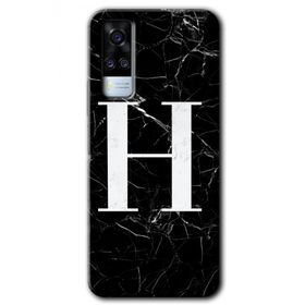 Vivo Y53S Siyah Mermer Desenli H Harfi Baskılı Uyumlu Silikon Kılıf