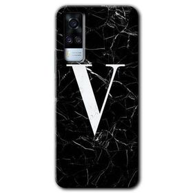 Vivo Y53S Siyah Mermer Desenli V Harfi Baskılı Uyumlu Silikon Kılıf