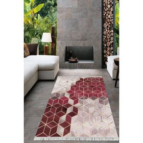 Viyana Home VH-HT-1400 Dijital Baskılı Kaymaz Taban Modern Bordo 60x150 cm Salon Halı