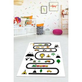 Viyana Home VHÇ-HT-593 Dijital Baskılı Kaymaz Taban Modern Trafik Yollu Beyaz 100x200 cm Çocuk Odası Halısı