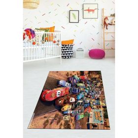 Viyana Home VHÇ-SD-198 Dijital Baskılı Kaymaz Taban Modern Arabalı Kahverengi 60x100 cm Çocuk Odası Halısı