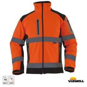 Vizwell VWJK177A Turuncu-Siyah Softshell Reflektörlü İki Renkli Erkek Mont