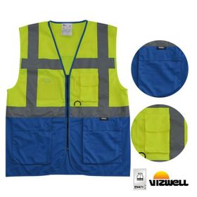 Vizwell VWRW01 Çok Cepli Sarı Lacivert Mühendis Yeleği