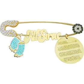 VOAOV 925 Ayar Gümüş Bebek Ayağı ve Nazarlı İsimli Bebek İğnesi