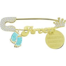 VOAOV 925 Ayar Gümüş Bebek Ayağı ve Taçlı İsimli Bebek İğnesi