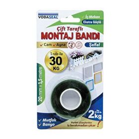 Vodaseal 20 mm x 1.5 m Şeffaf Çift Taraflı Extra Strong Montaj Bandı