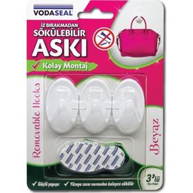 Vodaseal İz Bırakmadan 3 Adet Beyaz Sökülebilir Askı