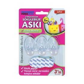 Vodaseal İz Bırakmadan Sökülebilir 3'lü Şeffaf Askı