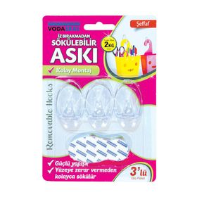 Vodaseal İz Bırakmadan Sökülebilir 3'lü Şeffaf Askı