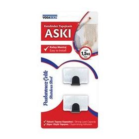Vodaseal Kendinden Yapışkanlı 2'li Kare Krom Askı