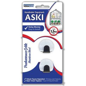 Vodaseal Kendinden Yapışkanlı 2'li Oval Krom Askı