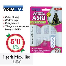 Vodaseal Şeffaf 5'li Max 1kg İz Bırakmadan Sökülebilir Askı