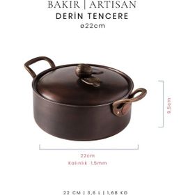 Voeux Artisan Koleksiyonu Bakır 22 cm Derin Tencere