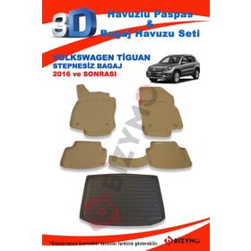 Volkswagen Tiguan Stepnesiz 2016 ve Sonrası Bej Paspas ve Bagaj Havuzu