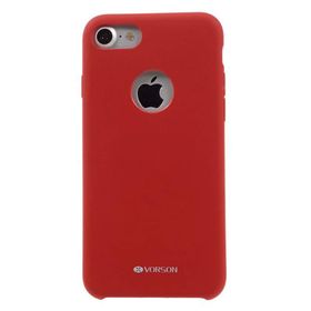 Vorson VC 005 iPhone 7 Rubber Metal Plakalı Kırmızı Silikon Kılıf