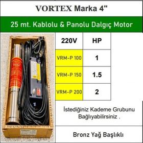 Vortex VRM-P 100 1Hp 220V 4 inç 25 m Kablolu ve Panolu Dalgıç Motor