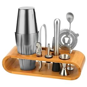 Vosco VB-KB10 10 Parça 750 ml Ahşap Standlı Boston Shaker Kokteyl Seti