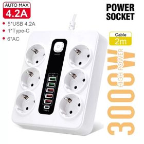 Vothoon HP-H04 3000W 10A 6'lı 2 mt Çoklu Termal Akım Priz