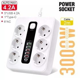 Vothoon HP-H04 3000W 10A 6'lı 2 mt Çoklu Termal Akım Priz