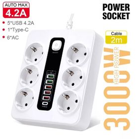 Vothoon HP-H04 3000W 10A 6'lı 2 mt Çoklu Termal Akım Priz