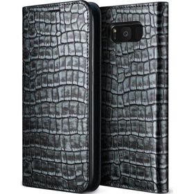 Vrs Design Galaxy S8 Genuine Croco Diary Dark Silver Kılıf