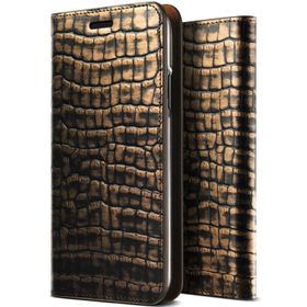 Vrs Design iPhone X Genuine Croco Diary Dark Gold Kılıf