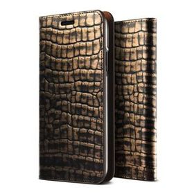 Vrs Design iPhone X Genuine Croco Diary Dark Gold Kılıf