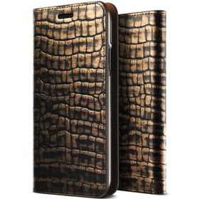 Vrs Design iPhone X Genuine Croco Diary Dark Gold Kılıf