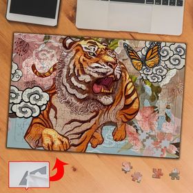 W1412 Kaplan Çiçekler Kelebek 240 Parça Puzzle Yapboz Tablo