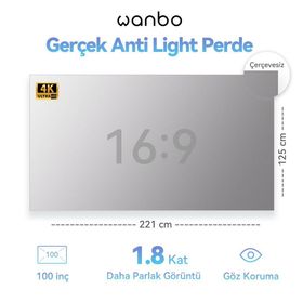 Wanbo 100 İnç Anti-Light 221x125 cm Beyaz Projeksiyon Perdesi