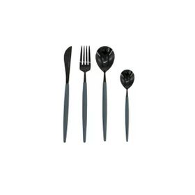 Wanelli Rotti Siyah 24 Parça Gri Çatal Kaşık Bıçak Seti