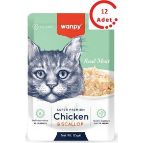 Wanpy 12x85 gr Pouch Tavuklu Deniz Taraklı Yaş Kedi Maması