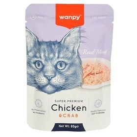 Wanpy 12x85 gr Pouch Tavuklu Yengeçli Yaş Kedi Maması