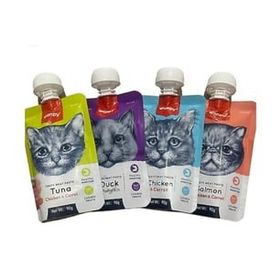 Wanpy 4x90 gr Taze Ton Balıklı Somonlu Tavuklu Ördekli Vitaminli Ezme Kedi Ödülü