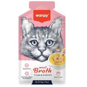 Wanpy 50 gr Kediler İçin Karidesli ve Ton Balığı Eti Tahılsız Ek Besin Çorbası