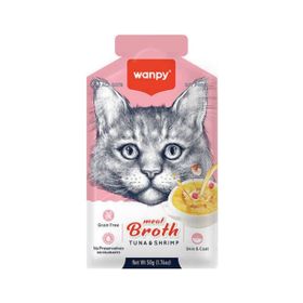 Wanpy 50 gr Kediler İçin Karidesli ve Ton Balığı Eti Tahılsız Ek Besin Çorbası