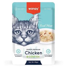 Wanpy 85 gr Super Premium Pouch Tavuklu ve Morina Balıklı Yaş Kedi Maması