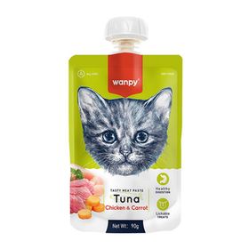 Wanpy 90 gr Ton Balıklı Tavuklu ve Havuçlu Ezme Kedi Ödül Maması